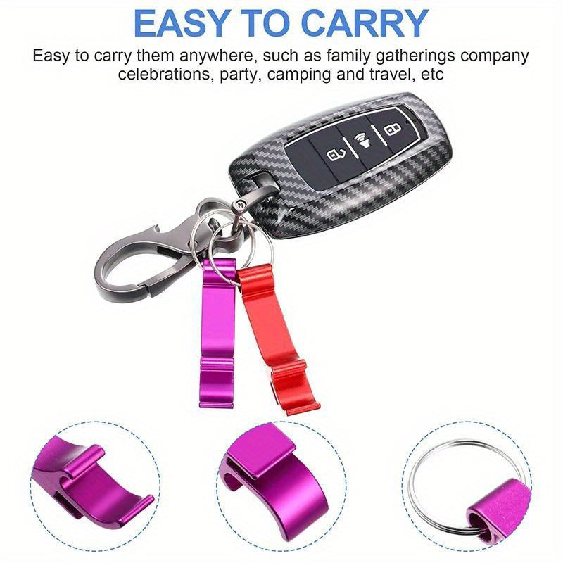 A pack of 100 durable aluminum bottle opener keychains in various colors for both men and women.