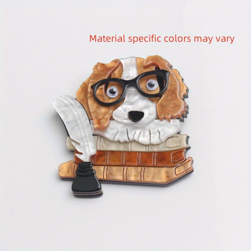 Adorable Animal Pin for Women - Custom Acrylic Dog Brooch featuring a Book Design