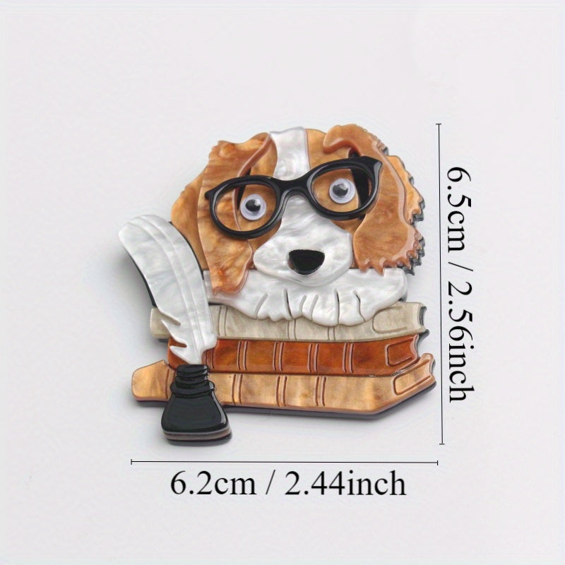 Adorable Animal Pin for Women - Custom Acrylic Dog Brooch featuring a Book Design