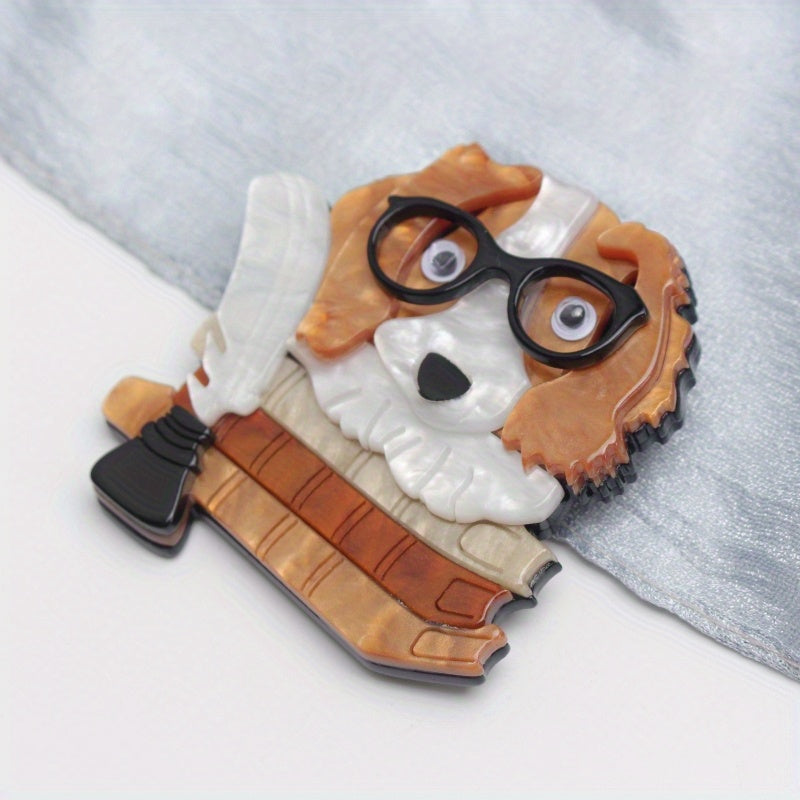 Adorable Animal Pin for Women - Custom Acrylic Dog Brooch featuring a Book Design