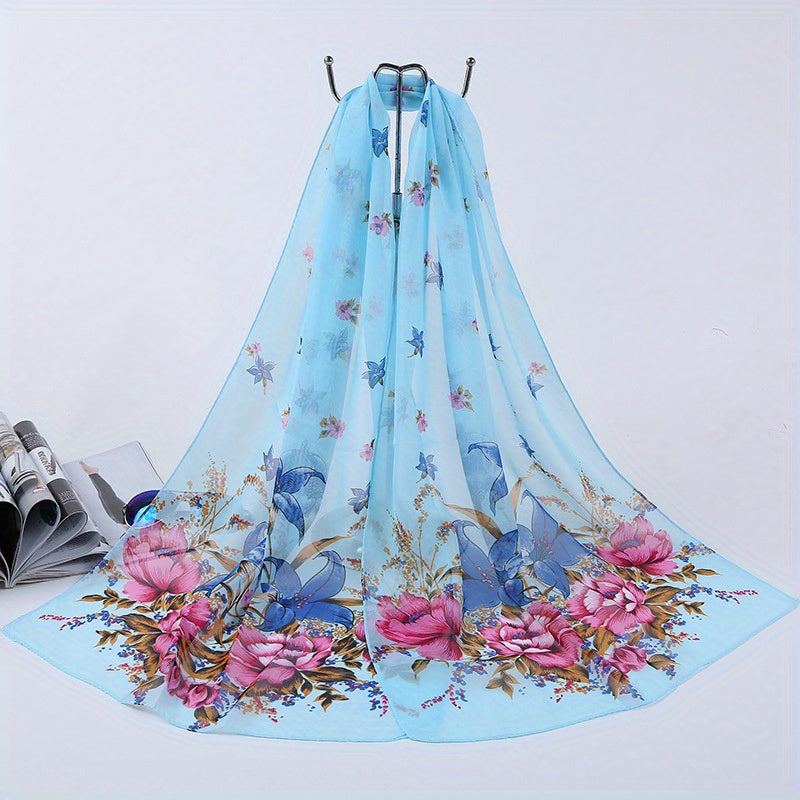 150.01cm x 50.01cm Chiffon Scarf with Butterfly Print, Elegant Shawl for Summer Beach or Casual Wear