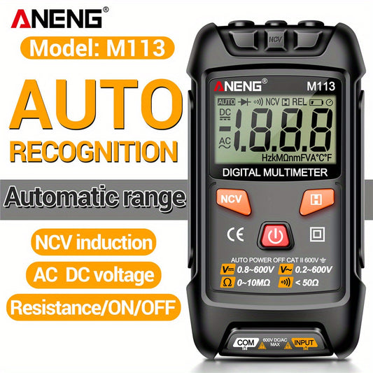 ANENG M113 Mini Digital Multimeter with 1999 Counts for AC/DC Voltage Meter, Battery Powered, ABS Material, NCV Induction, Auto Recognition, Resistance/ON/OFF, Electricity Measuring Tool.