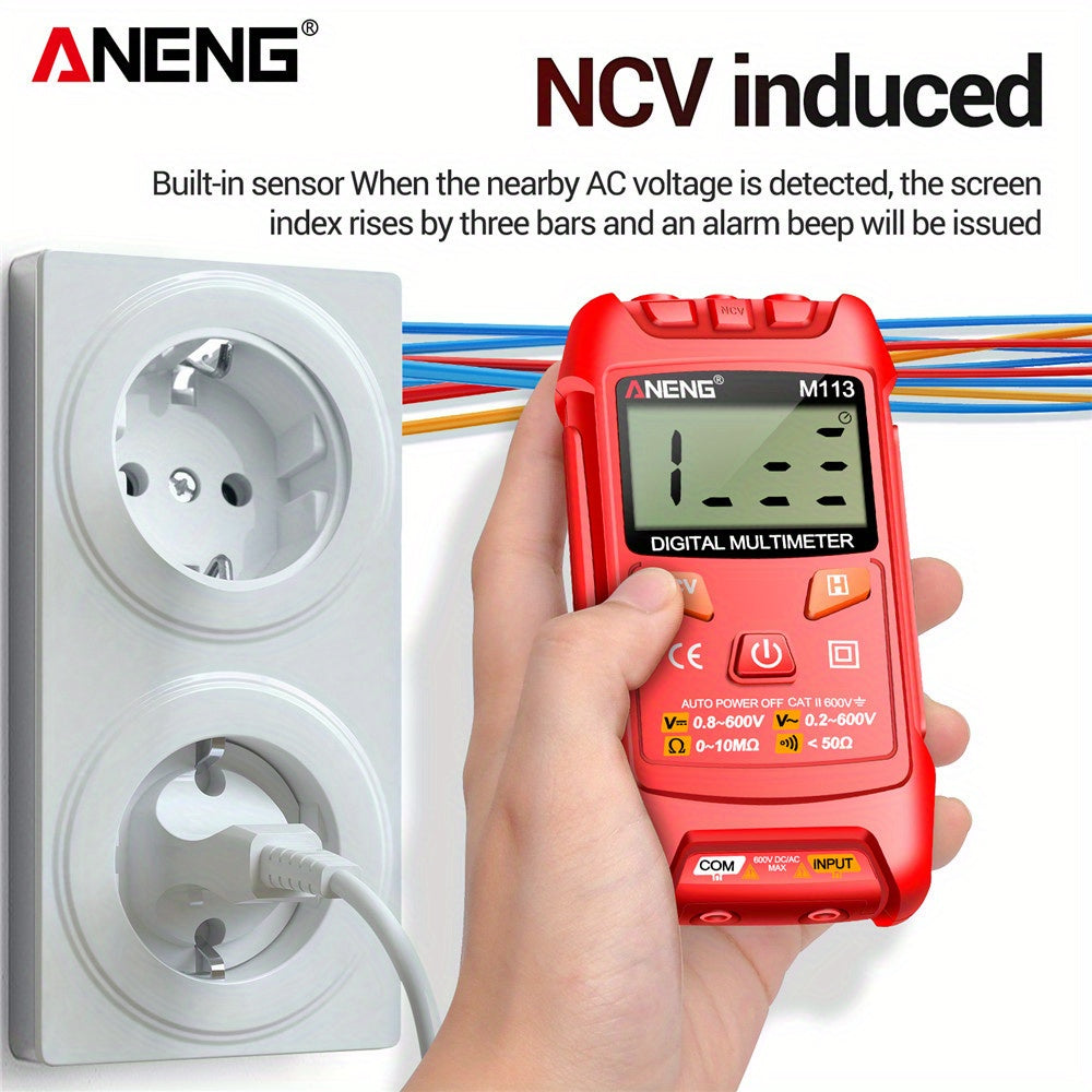 ANENG M113 Mini Digital Multimeter with 1999 Counts for AC/DC Voltage Meter, Battery Powered, ABS Material, NCV Induction, Auto Recognition, Resistance/ON/OFF, Electricity Measuring Tool.