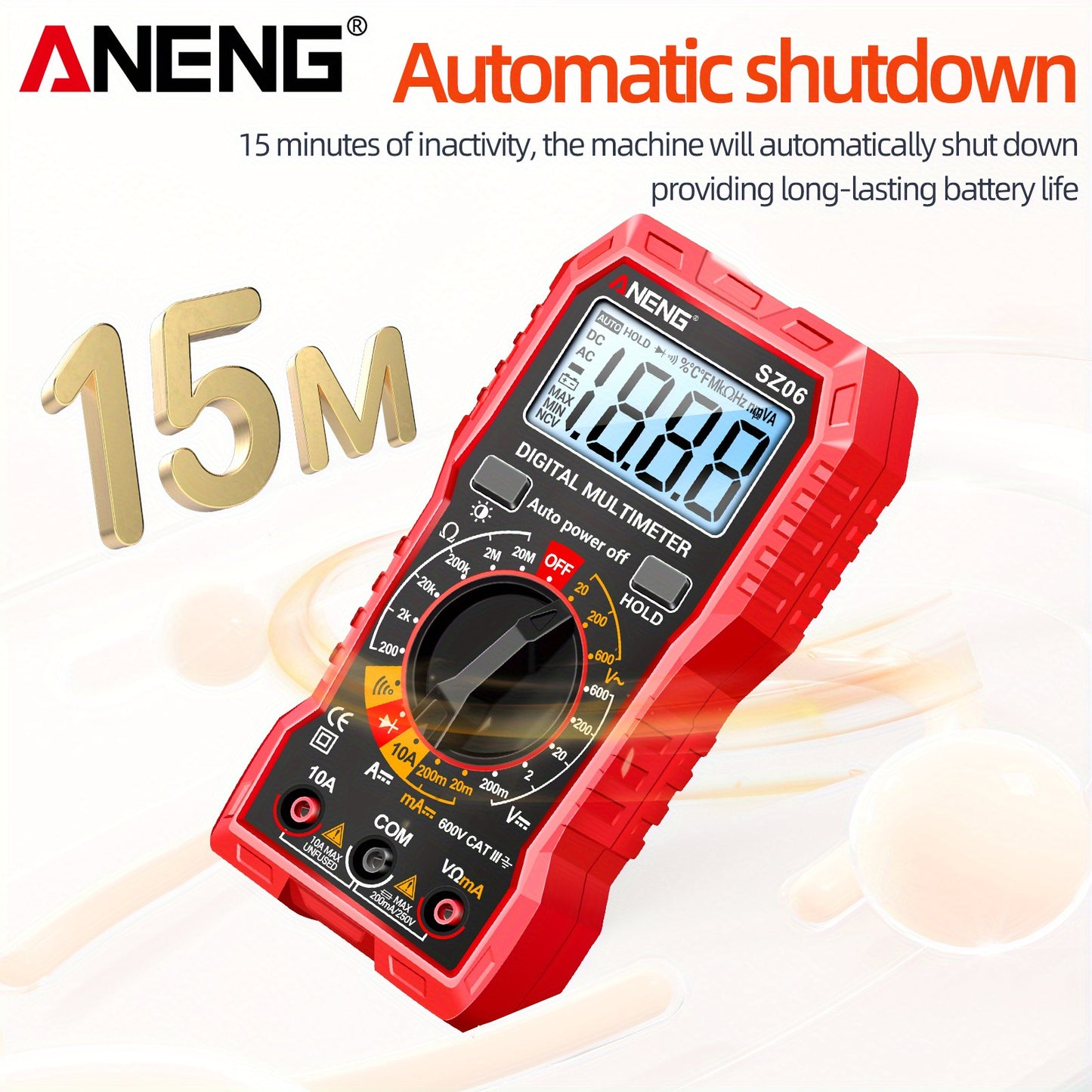 ANENG SZ06 2000 Count Digital Multimeter with AC/DC Voltage, DC Current, and Ohm Testing capabilities.