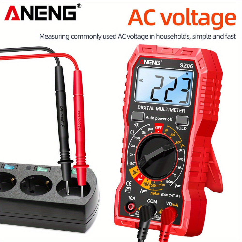 ANENG SZ06 2000 Count Digital Multimeter with AC/DC Voltage, DC Current, and Ohm Testing capabilities.