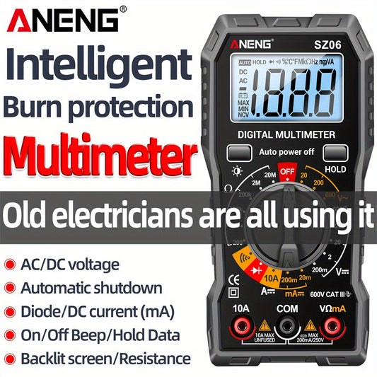 ANENG SZ06 2000 Count Digital Multimeter with AC/DC Voltage, DC Current, and Ohm Testing capabilities.