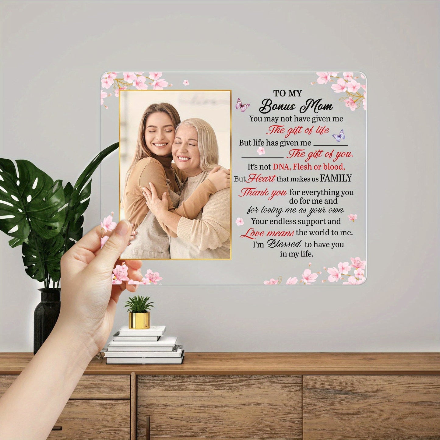 Give Mom a thoughtful gift with a Personalized Acrylic Photo Frame Plaque featuring a custom message. This sentimental desk decor is perfect for Mother's Day, birthdays, or Christmas from a son or daughter. Made from durable acrylic material, this frame