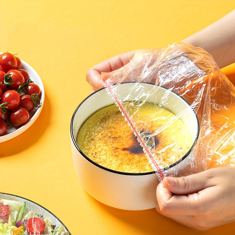 100 pieces of Elastic Food Covers - Disposable PE Plastic Wrap Bowl Covers, Seals for Fresh Food Keeping and Secure Food Storage, Kitchen Accessories for a Perfect Fit.