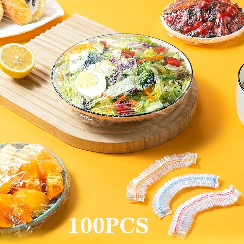 100 pieces of Elastic Food Covers - Disposable PE Plastic Wrap Bowl Covers, Seals for Fresh Food Keeping and Secure Food Storage, Kitchen Accessories for a Perfect Fit.