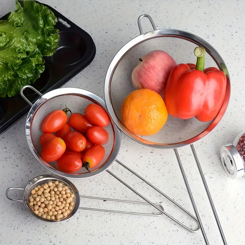 Set of 3 Stainless Steel Strainers for Baking - Perfect for Separating Oil & Vinegar, Filtering Egg Yolks, and Chef's Kitchen Tool