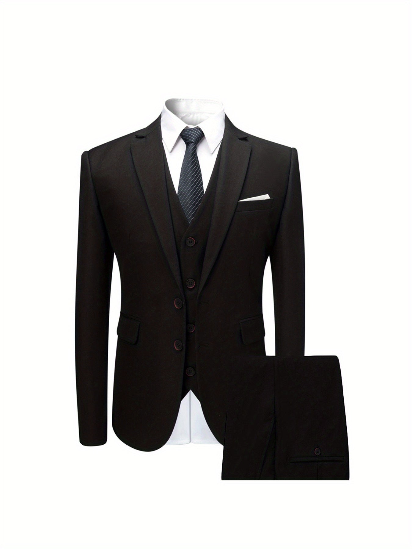 Men's Two-Button Suit Three-Piece Set - Solid Color