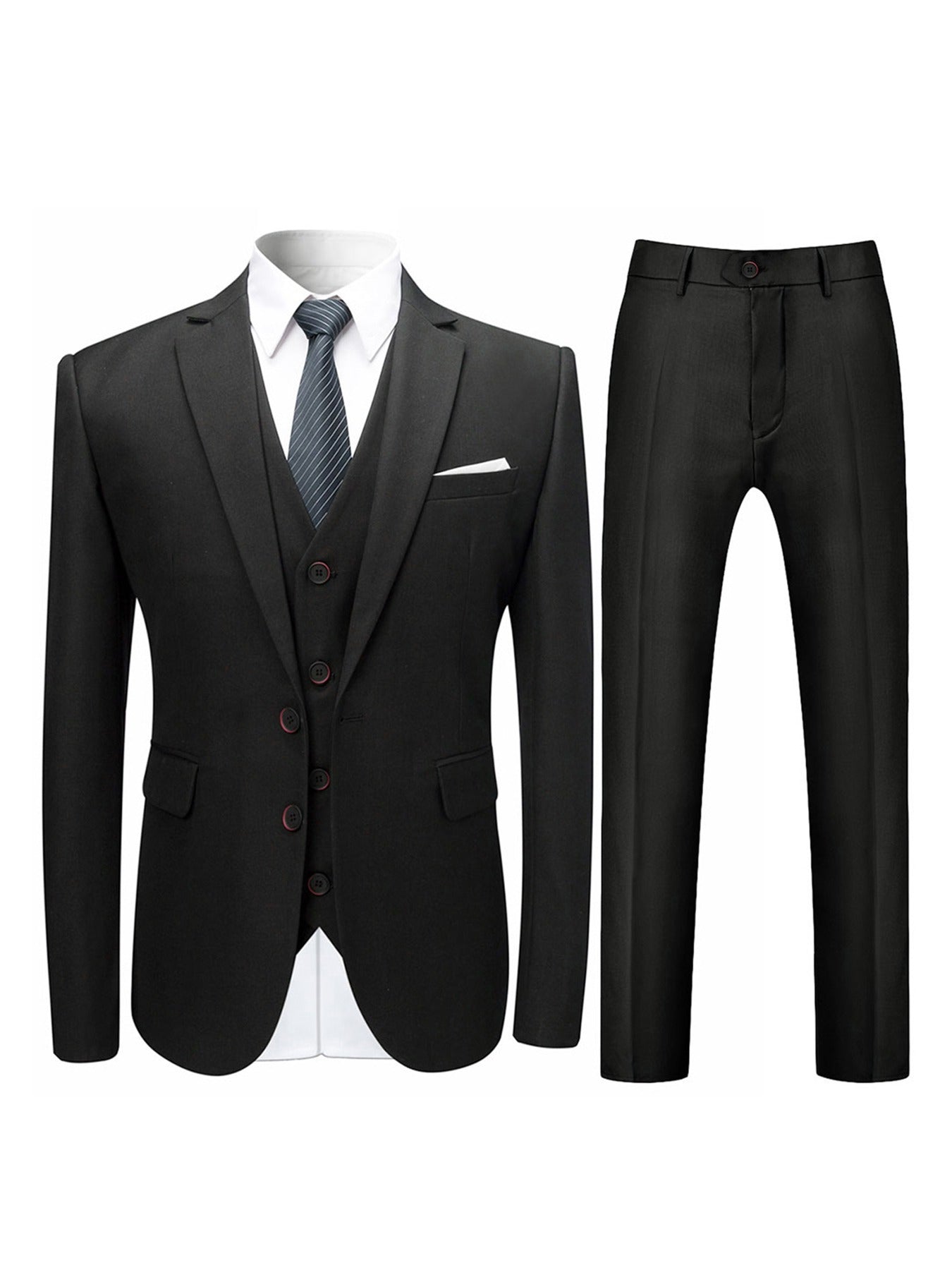 Men's Two-Button Suit Three-Piece Set - Solid Color