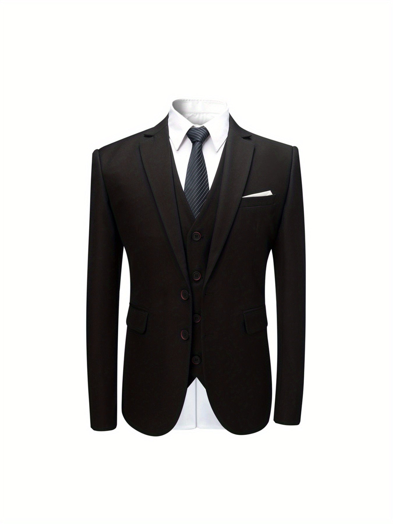 Men's Two-Button Suit Three-Piece Set - Solid Color