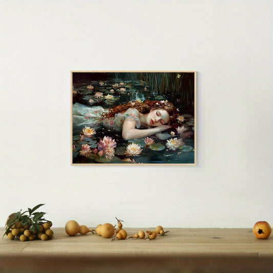 Ophelia & Floral Canvas Art - Dark Academia Gothic Victorian Wall Decor, Moody Aesthetic Print for Living Room or Bedroom, 29.97x39.88 cm Unframed