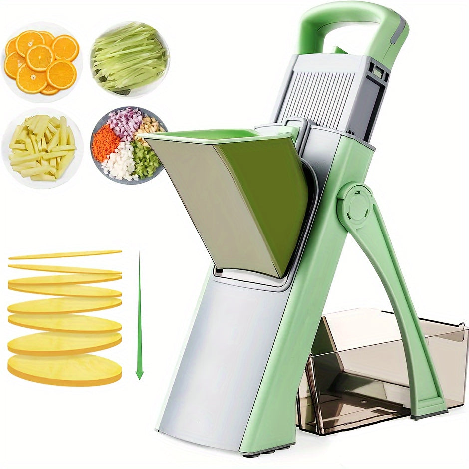 Multifunctional Metal Vegetable Slicer and Fruit Cutter - Handy Manual Food Grater with Safe Handheld Potato Chopper and Container - Efficient Kitchen Gadgets for Slicing and Dicing