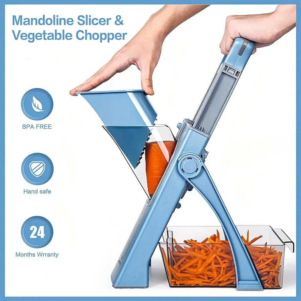 Multifunctional Metal Vegetable Slicer and Fruit Cutter - Handy Manual Food Grater with Safe Handheld Potato Chopper and Container - Efficient Kitchen Gadgets for Slicing and Dicing