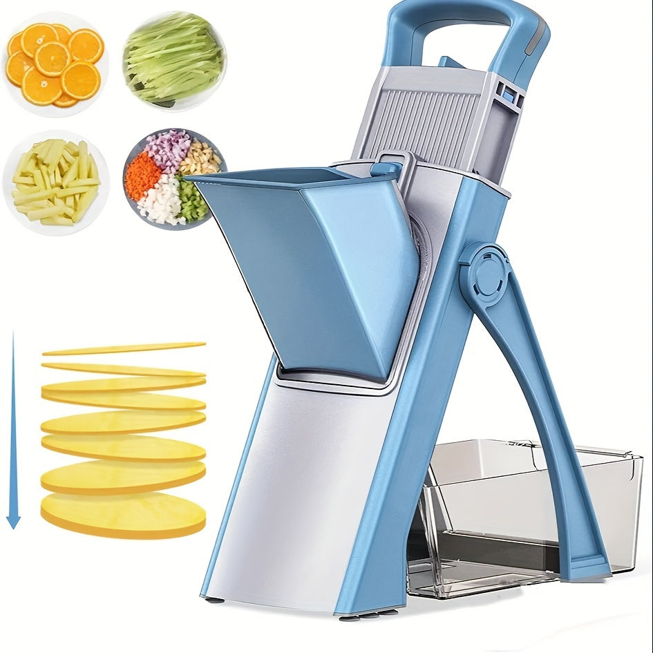 Multifunctional Metal Vegetable Slicer and Fruit Cutter - Handy Manual Food Grater with Safe Handheld Potato Chopper and Container - Efficient Kitchen Gadgets for Slicing and Dicing