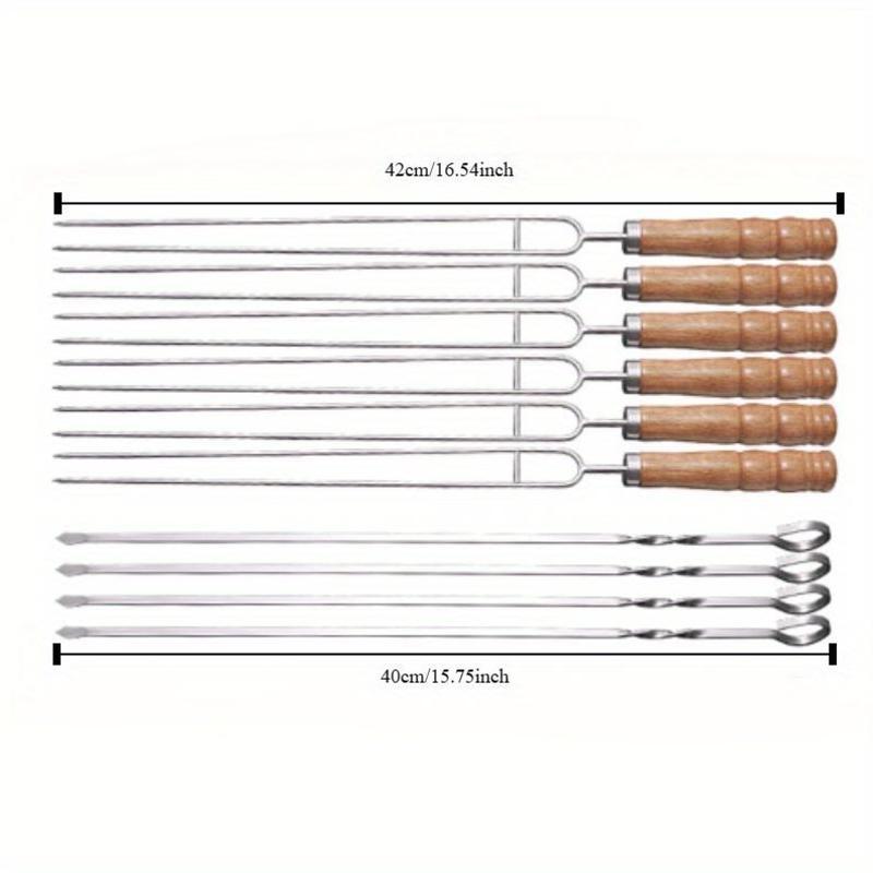 11-piece Stainless Steel BBQ Skewer Set for Outdoor Camping and Indoor Parties - Reusable and Easy to Clean.