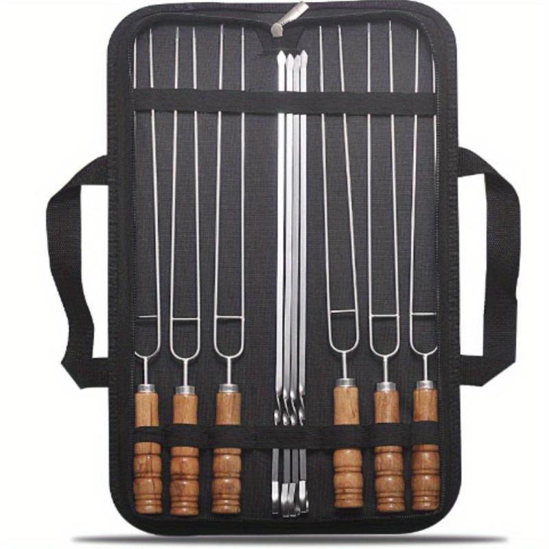 11-piece Stainless Steel BBQ Skewer Set for Outdoor Camping and Indoor Parties - Reusable and Easy to Clean.