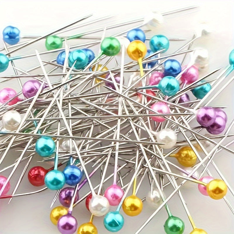 Materials for DIY handmade clothing accessories including 3 boxes of pearl needle positioning needles, colored big head needles, and sewing tools accessories.