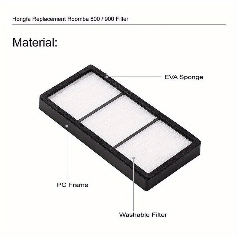 A 10-pack of iRobot vacuum filters that are compatible with the 800, 900, 870, 880, and 980 series. These high-efficiency HEPA replacement filters come with a bonus bumper strip and durable plastic floor attachment accessories.