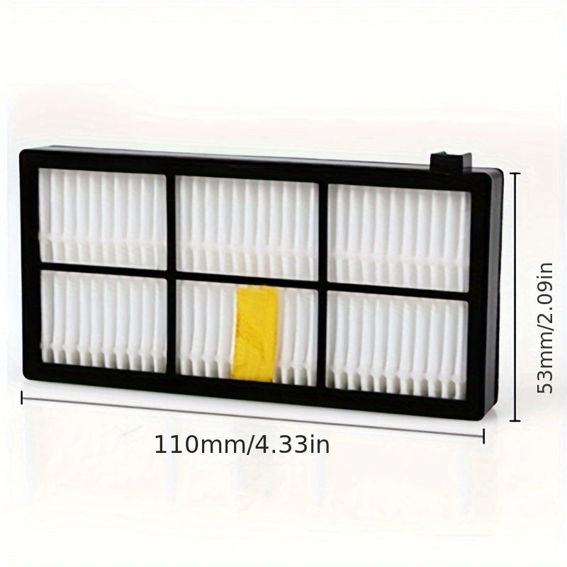 A 10-pack of iRobot vacuum filters that are compatible with the 800, 900, 870, 880, and 980 series. These high-efficiency HEPA replacement filters come with a bonus bumper strip and durable plastic floor attachment accessories.