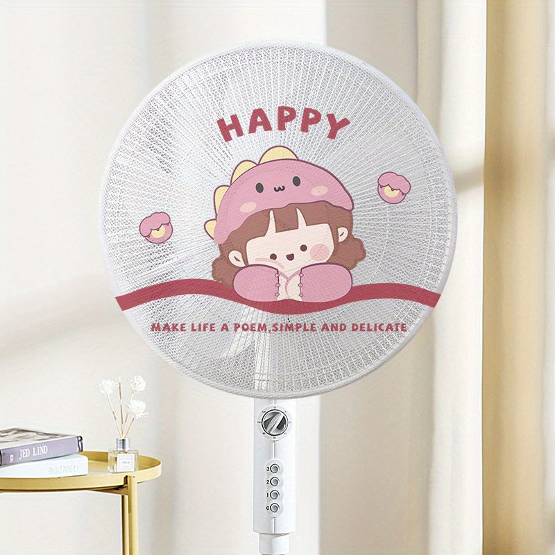 Child-friendly cartoon fan cover - Includes all features for safety, protection from dust, and prevention of pinching on floor fans. Made of hand washable polyester material.