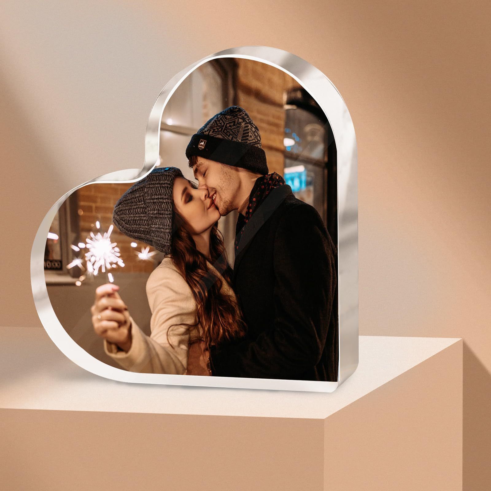 Personalized Heart-Shaped Acrylic Photo Plaque - Customize Your Love Sign Decor with Your Picture for Couples, Friends, Birthday, and Anniversary Gifts