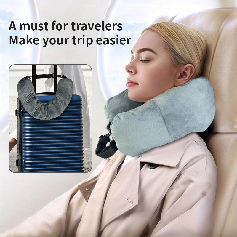 Adjustable Travel Neck Pillow with Long Zipper and Hanging Shelf for Easy Storage - Extra Soft, Spacious, and Made of Polyester