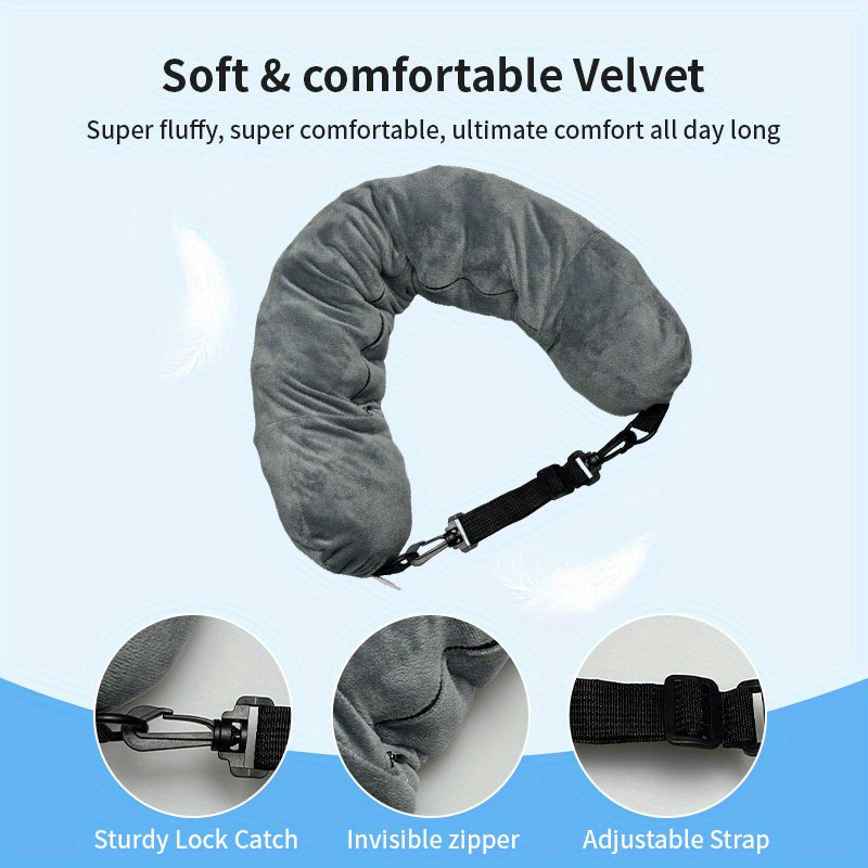 Adjustable Travel Neck Pillow with Long Zipper and Hanging Shelf for Easy Storage - Extra Soft, Spacious, and Made of Polyester