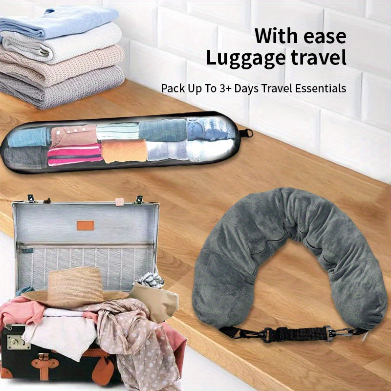 Adjustable Travel Neck Pillow with Long Zipper and Hanging Shelf for Easy Storage - Extra Soft, Spacious, and Made of Polyester