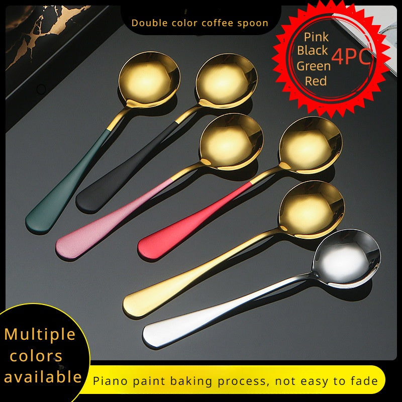 Golden Stainless Steel Long Handle Spoons Set of 4 - Great for Coffee, Desserts & More - Perfect for Home, Restaurants & Cafes