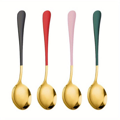 Golden Stainless Steel Long Handle Spoons Set of 4 - Great for Coffee, Desserts & More - Perfect for Home, Restaurants & Cafes