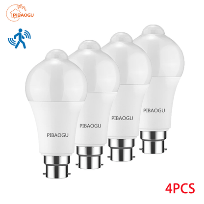 4 pieces of B22 PIR motion sensor LED bulb light in 6W, 9W, and 12W, available in cold white and warm white. Compatible with AC175-265V for energy saving.