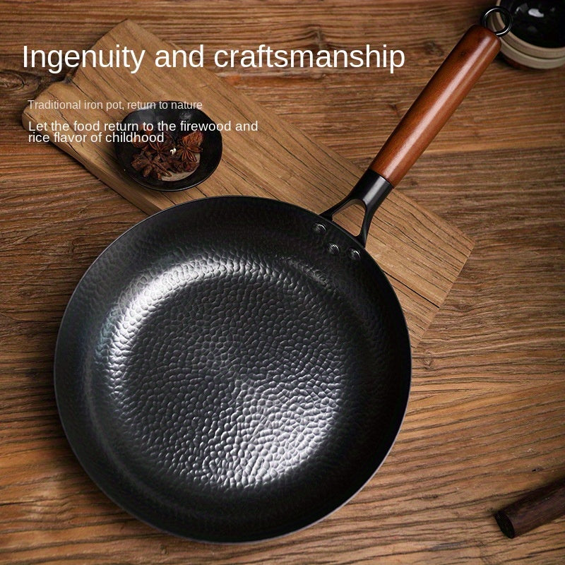 Traditional Chinese Wrought Iron Skillet - 28cm, Ideal for Cooking Steak, Eggs, and Pancakes - Non-Stick with No Coating, Handwash Only, Autumn Season Must-Have