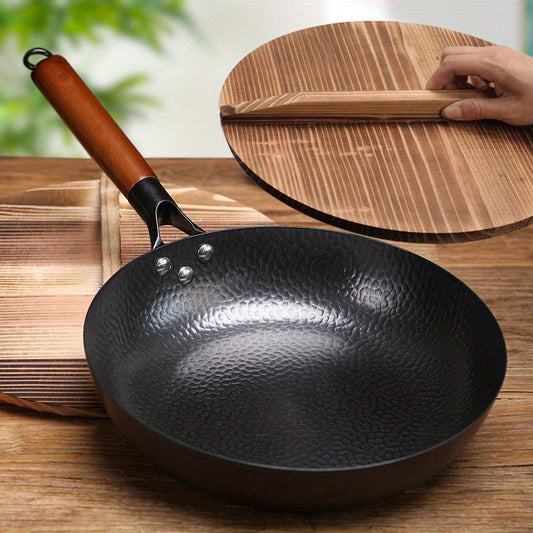 Traditional Chinese Wrought Iron Skillet - 28cm, Ideal for Cooking Steak, Eggs, and Pancakes - Non-Stick with No Coating, Handwash Only, Autumn Season Must-Have