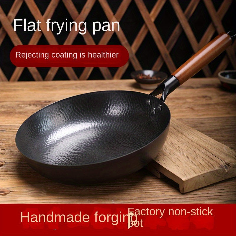 Traditional Chinese Wrought Iron Skillet - 28cm, Ideal for Cooking Steak, Eggs, and Pancakes - Non-Stick with No Coating, Handwash Only, Autumn Season Must-Have