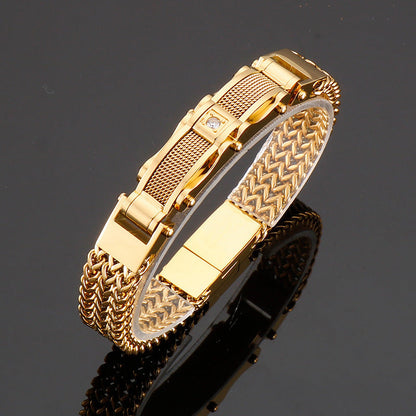 Men's stylish bracelet made of titanium steel with synthetic faux gemstone inlay, featuring a modern square design and magnetic clasp. Perfect for adding a fashionable touch to your party and holiday outfits, this bracelet makes an ideal gift for