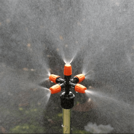 Versatile lawn sprinkler with 360-degree rotation and 5 outlets, suitable for various irrigation and other uses.