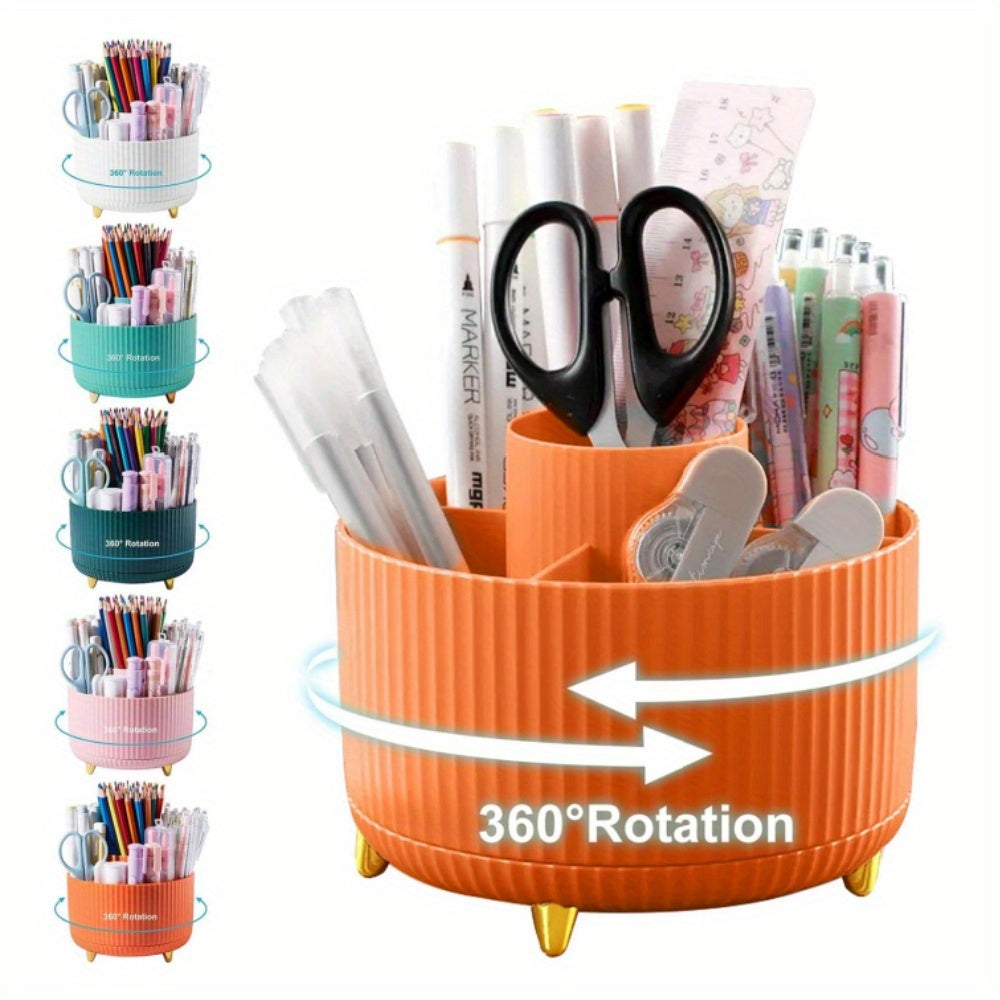 5-Slot Pencil Holder with Rotating Desk Organizer, Large Storage Capacity, available in 7 colors with Utility Hooks