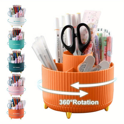 5-Slot Pencil Holder with Rotating Desk Organizer, Large Storage Capacity, available in 7 colors with Utility Hooks