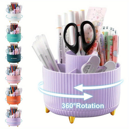 5-Slot Pencil Holder with Rotating Desk Organizer, Large Storage Capacity, available in 7 colors with Utility Hooks