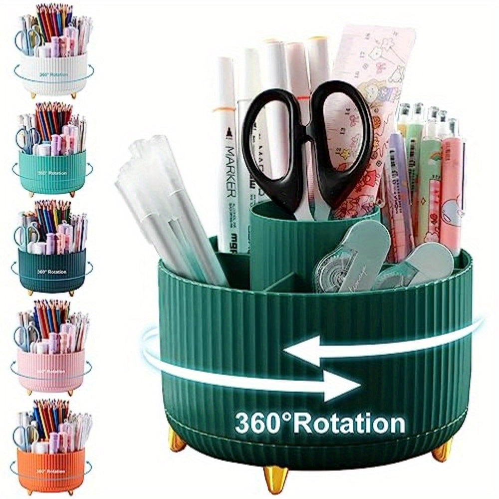 5-Slot Pencil Holder with Rotating Desk Organizer, Large Storage Capacity, available in 7 colors with Utility Hooks