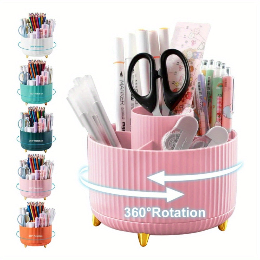 5-Slot Pencil Holder with Rotating Desk Organizer, Large Storage Capacity, available in 7 colors with Utility Hooks