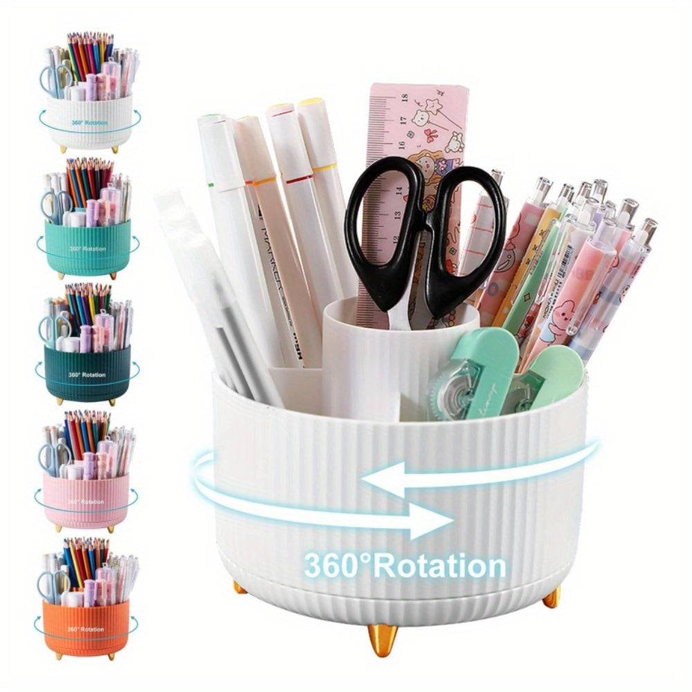 5-Slot Pencil Holder with Rotating Desk Organizer, Large Storage Capacity, available in 7 colors with Utility Hooks