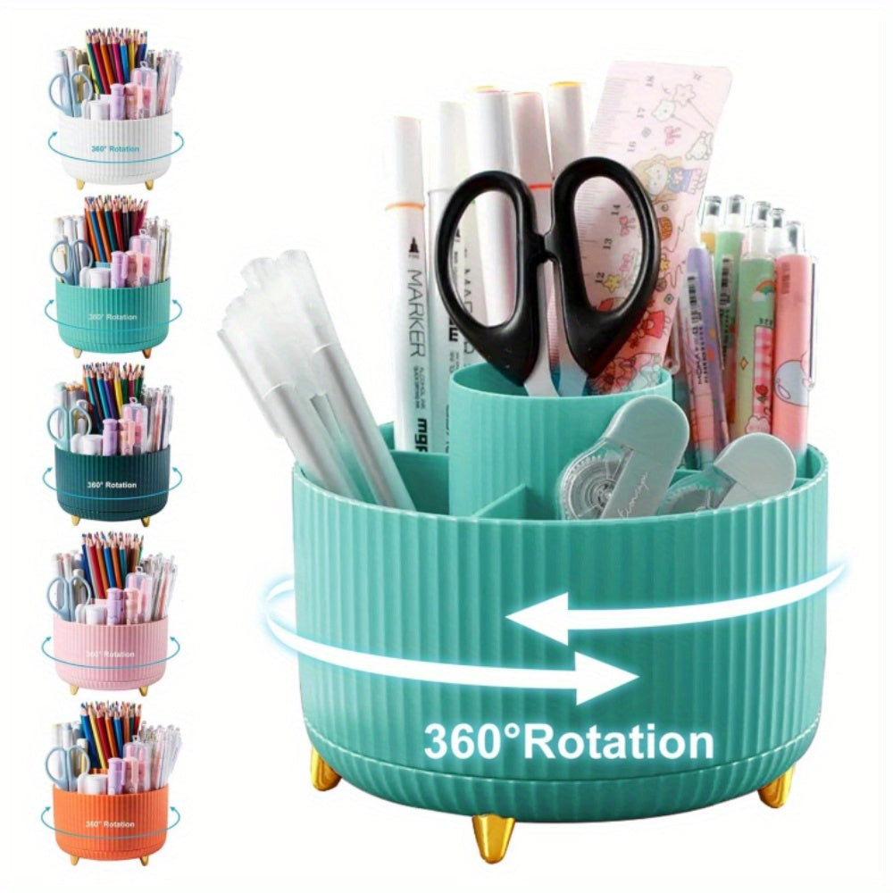 5-Slot Pencil Holder with Rotating Desk Organizer, Large Storage Capacity, available in 7 colors with Utility Hooks