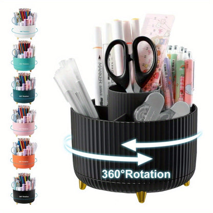 5-Slot Pencil Holder with Rotating Desk Organizer, Large Storage Capacity, available in 7 colors with Utility Hooks