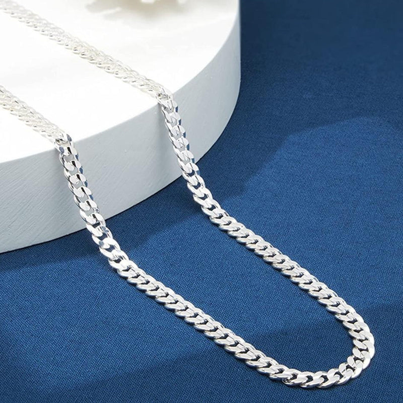 Top Pick: Trendy 925 Sterling Silver Plated Cuban Link Chain Necklace for Men, 7mm White Bronze, Perfect for Everyday and Formal Events