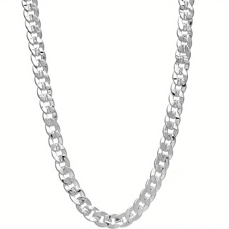 Top Pick: Trendy 925 Sterling Silver Plated Cuban Link Chain Necklace for Men, 7mm White Bronze, Perfect for Everyday and Formal Events