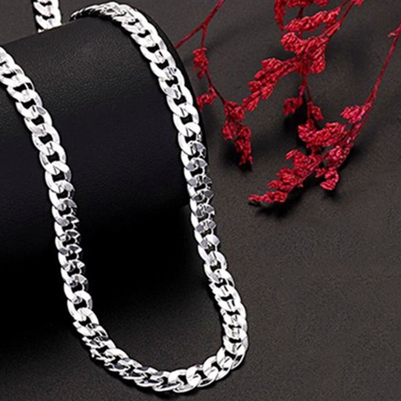 Top Pick: Trendy 925 Sterling Silver Plated Cuban Link Chain Necklace for Men, 7mm White Bronze, Perfect for Everyday and Formal Events